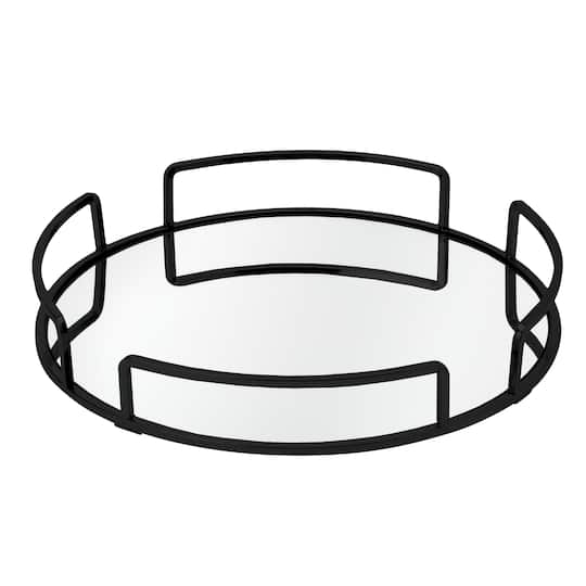 Home Details Matte Black Modern Round Design Mirror Vanity Tray